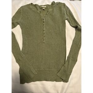 AEROPOSTALE Y2K Green Twilightcore Bella Swan  V Neck Henley Half Sleeve Top